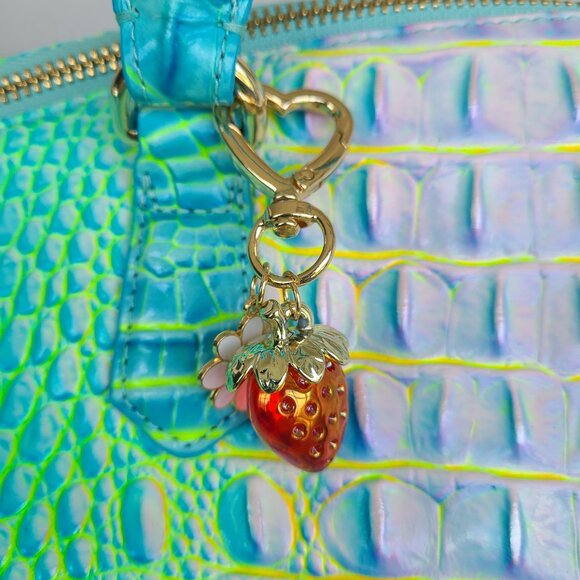 Red Strawberry and Daisy Purse Charm with Heart - Picture 3 of 8